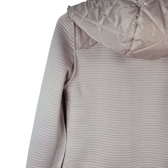 Time & Tru Quilted Jacket Pink Small Long Sleeve Hood Pockets Ribbed Zip Ottoman - Picture 11 of 11
